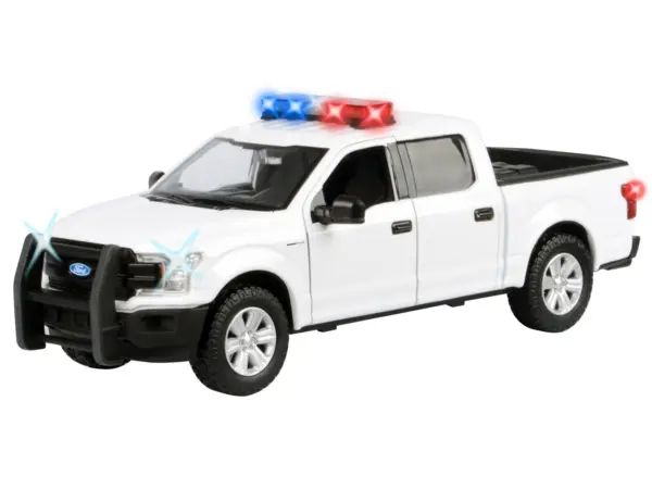 2019 Ford F-150 Lariat Crew Cab Pickup Truck White with Flashing Light Bar and Front and Rear Lights and Sounds 1/27 Diecast Model Car by Motormax #2