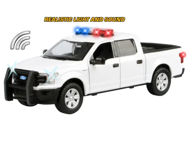 2019 Ford F-150 Lariat Crew Cab Pickup Truck White with Flashing Light Bar and Front and Rear Lights and Sounds 1/27 Diecast Model Car by Motormax #3