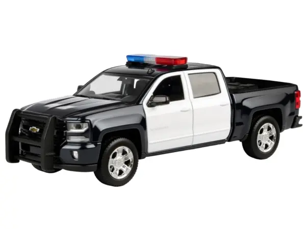 2017 Chevrolet Silverado 1500 LT Z71 Crew Cab Pickup Truck Black and White with Flashing Light Bar and Front and Rear Lights and Sounds 1/27 Diecast Model Car by Motormax #2
