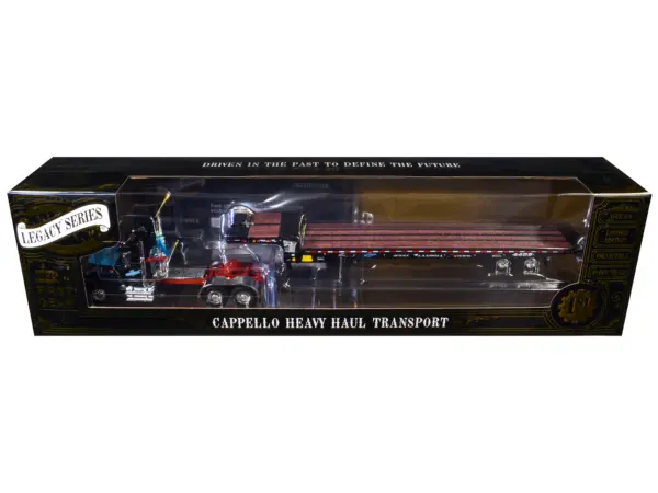 Ford LTL 9000 Day Cab and Landoll 440B-50CA Traveling Axle Trailer "Cappello Heavy Transport" Black with Blue Hood "Legacy" Series #3 1/64 Diecast Model by DCP/First Gear #3