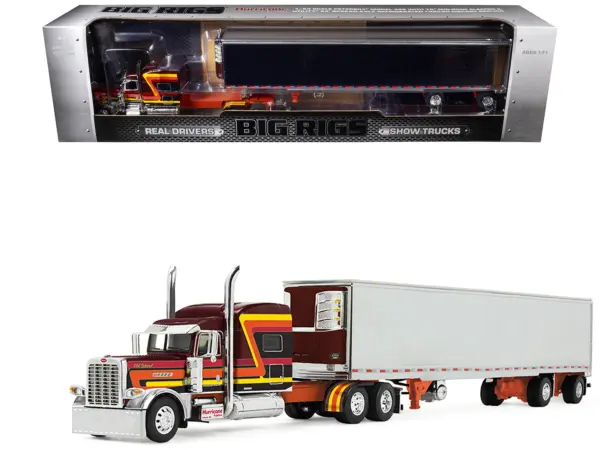 Peterbilt 389 Pride-N-Class with 70" Mid-Roof Sleeper and 53' Utility Trailer with Reefer "Hurricane Express" Brown with Stripes "Big Rigs" Series II #4 1/64 Diecast Model by DCP/First Gear #1
