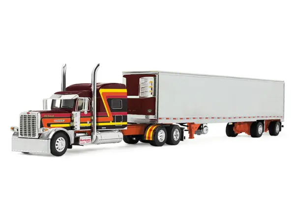 Peterbilt 389 Pride-N-Class with 70" Mid-Roof Sleeper and 53' Utility Trailer with Reefer "Hurricane Express" Brown with Stripes "Big Rigs" Series II #4 1/64 Diecast Model by DCP/First Gear #2