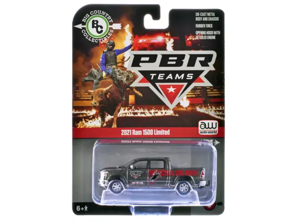 2021 Ram 1500 Limited Pickup Truck "PBR (Professional Bull Riders)" Gray Metallic with Graphics "Big Country Collectibles" 2025 Series 1/64 Diecast Model Car by Auto World #1