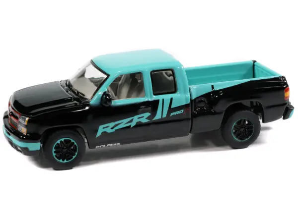 2006 Chevrolet Silverado Pickup Truck "Polaris RZR" Black and Blue "Big Country Collectibles" 2025 Series 1/64 Diecast Model Car by Auto World #2