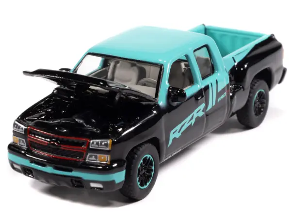2006 Chevrolet Silverado Pickup Truck "Polaris RZR" Black and Blue "Big Country Collectibles" 2025 Series 1/64 Diecast Model Car by Auto World #3