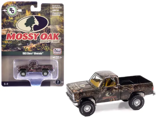 1983 Chevrolet Silverado Pickup Truck "Mossy Oak" Camouflage Livery "Big Country Collectibles" 2025 Series 1/64 Diecast Model Car by Auto World #1