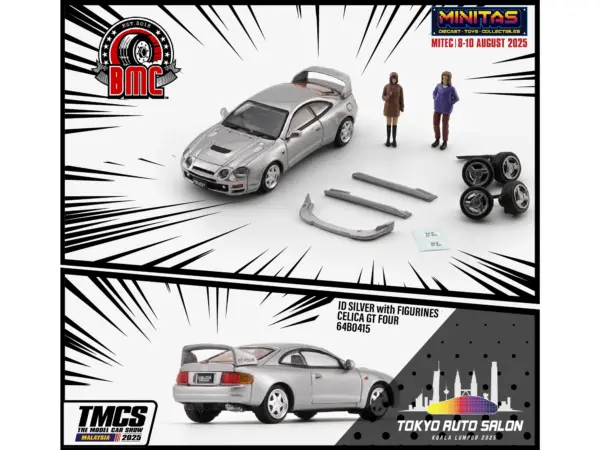 Toyota Celica GT-Four RHD (Right Hand Drive) ID Silver Metallic with 2 Figures and Accessories 1/64 Diecast Model Car by BM Creations #3
