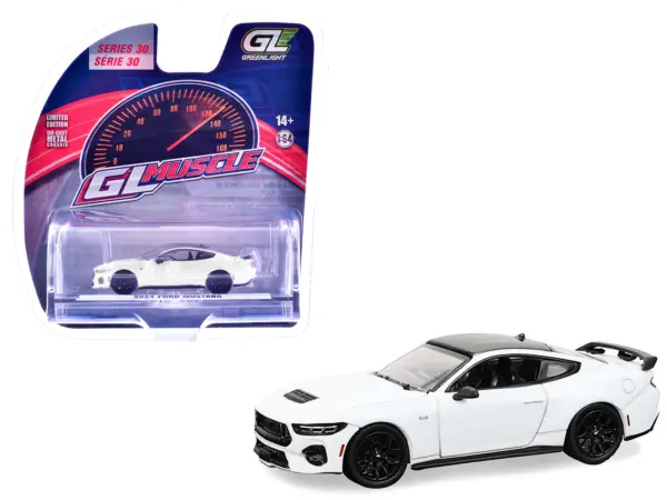 2024 Ford Mustang Oxford White with Black Top "GreenLight Muscle" Series 30 1/64 Diecast Model Car by Greenlight #1