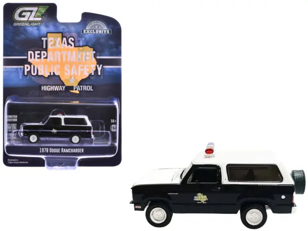1978 Dodge Ramcharger Police Vehicle "Texas Department of Public Safety Highway Patrol" Black with White Hood and Top "Hobby Exclusive" Series 1/64 Diecast Model Car by Greenlight #1