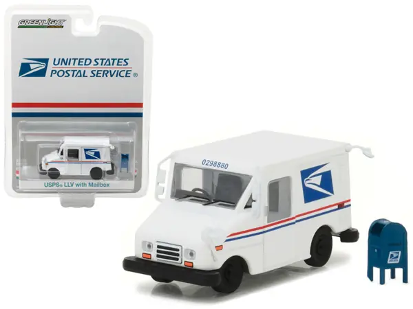"United States Postal Service" (USPS) Long Life Postal Mail Delivery Vehicle (LLV) with Mailbox Accessory "Hobby Exclusive" 1/64 Diecast Model Car by Greenlight #1