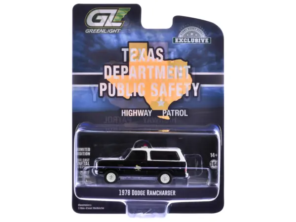 1978 Dodge Ramcharger Police Vehicle "Texas Department of Public Safety Highway Patrol" Black with White Hood and Top "Hobby Exclusive" Series 1/64 Diecast Model Car by Greenlight #3