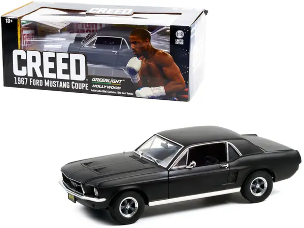 1967 Ford Mustang Coupe Matt Black (Adonis Creed's) "Creed" (2015) Movie 1/18 Diecast Model Car by Greenlight #1