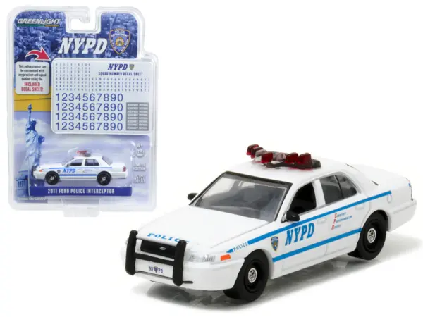 2011 Ford Crown Victoria Police New York Police Department (NYPD) with NYPD Squad Number Decal Sheet Hobby Exclusive 1/64 Diecast Model Car by Greenlight #1