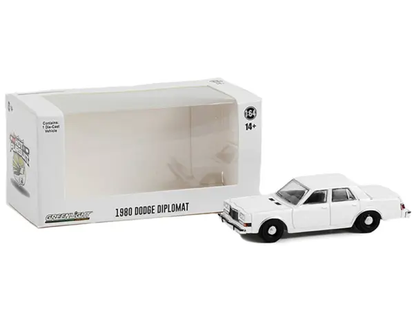 1980-1989 Dodge Diplomat Police Unmarked White "Hot Pursuit" "Hobby Exclusive" Series 1/64 Diecast Model Car by Greenlight #3