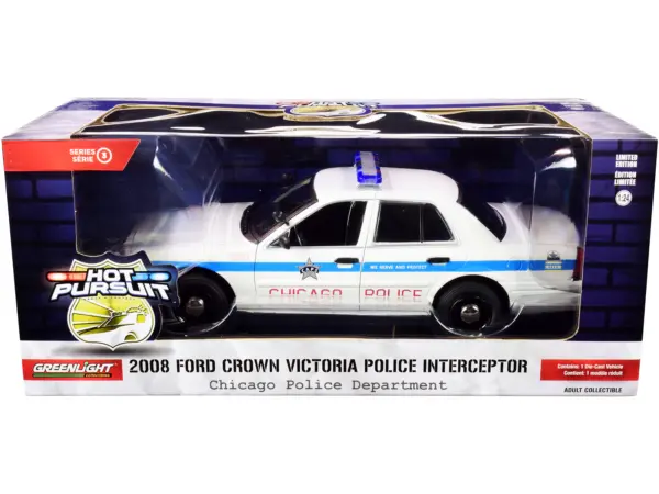 2008 Ford Crown Victoria Police Interceptor "CAPS" White with Blue Stripes "Chicago Police Department" "Hot Pursuit" Series 1/24 Diecast Model Car by Greenlight #3