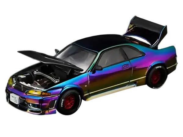 Nissan Skyline GT-R (R33) RHD (Right Hand Drive) Chameleon Chrome with Carbon Hood "Vancouver Edition" 1/64 Diecast Model Car by Pop Race #2
