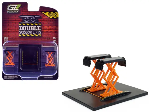 Automotive Double Scissor Lift Black and Orange "Double Scissor Lifts" Series 2 1/64 Diecast Model by Greenlight #1