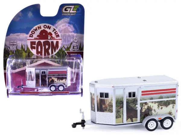 Horse Trailer Silver with Custom Horse Wrap "Down on the Farm" Series 11 1/64 Diecast Model by Greenlight #1