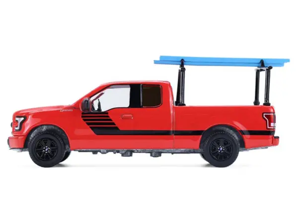 2015 Ford F-150 Pickup Truck with Ladder Rack Red with Black Stripes "Down on the Farm" Series 11 1/64 Diecast Model by Greenlight #2