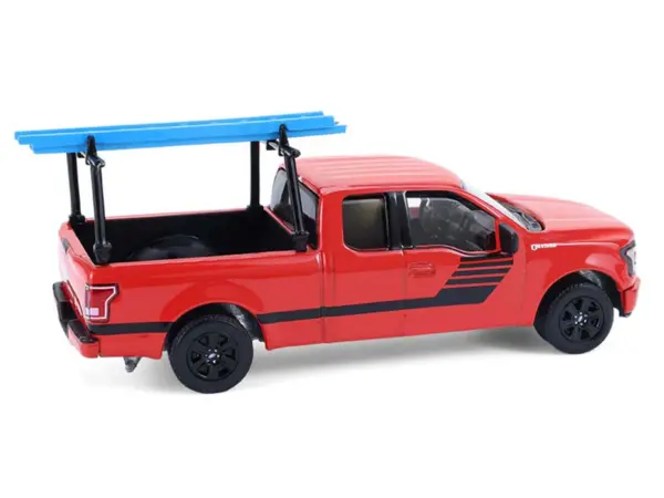 2015 Ford F-150 Pickup Truck with Ladder Rack Red with Black Stripes "Down on the Farm" Series 11 1/64 Diecast Model by Greenlight #3