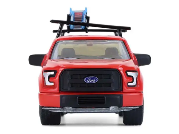 2015 Ford F-150 Pickup Truck with Ladder Rack Red with Black Stripes "Down on the Farm" Series 11 1/64 Diecast Model by Greenlight #4