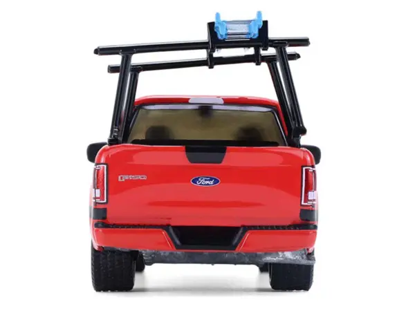 2015 Ford F-150 Pickup Truck with Ladder Rack Red with Black Stripes "Down on the Farm" Series 11 1/64 Diecast Model by Greenlight #5