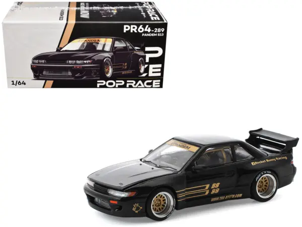 Pandem S13 RHD (Right Hand Drive) Black with Gold Accents 1/64 Diecast Model Car by Pop Race #1