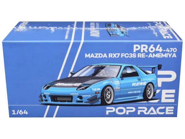 Mazda RX7 (FC3S) RE Amemiya RHD (Right Hand Drive) Light Blue with Carbon Hood "Tokyo Auto Salon 2026" 1/64 Diecast Model Car by Pop Race #3