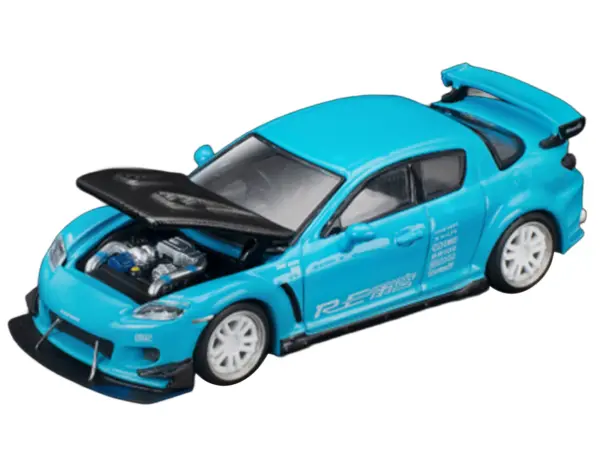 Mazda RX8 RE Amemiya RHD (Right Hand Drive) Light Blue with Carbon Hood "Tokyo Auto Salon 2026" 1/64 Diecast Model Car by Pop Race #2