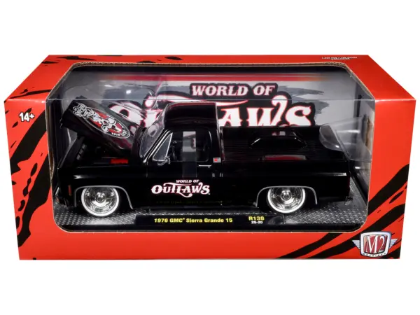 1976 GMC Sierra Grande 15 Pickup Truck "World of Outlaws" Black Limited Edition to 4050 pieces Worldwide 1/24 Diecast Model Car by M2 Machines #3