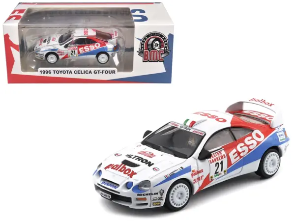 Toyota Celica GT-Four #21 Gilberto Pianezzola - Loris Roggia "Rallye Sanremo - Rallye d'Italia" (1996) with Extra Wheels 1/64 Diecast Model Car by BM Creations #1