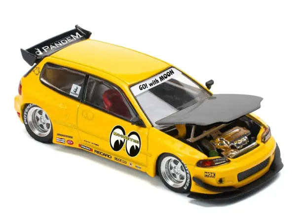 Pandem Civic EG6 RHD (Right Hand Drive) "Mooneyes" Yellow with Carbon Hood "Enigma Exclusive Edition" 1/64 Diecast Model Car by Pop Race #2