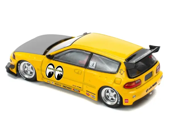 Pandem Civic EG6 RHD (Right Hand Drive) "Mooneyes" Yellow with Carbon Hood "Enigma Exclusive Edition" 1/64 Diecast Model Car by Pop Race #3