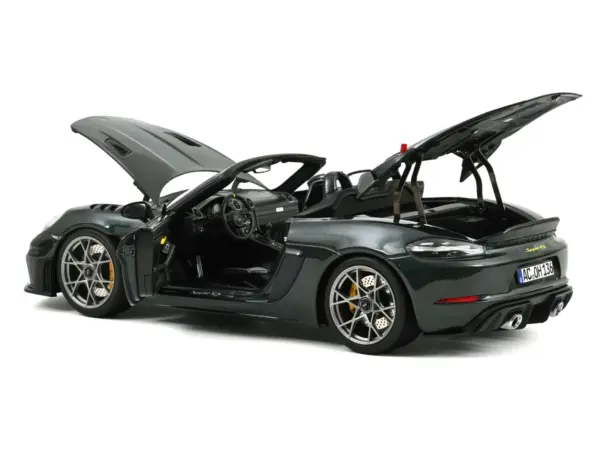 2023 Porsche 718 Spyder RS Weissach Pack Forest Green Metallic with Carbon Hood Stripes 1/18 Diecast Model Car by Norev #2