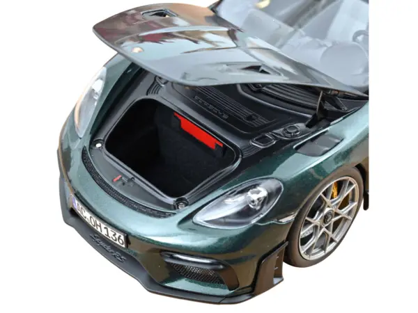 2023 Porsche 718 Spyder RS Weissach Pack Forest Green Metallic with Carbon Hood Stripes 1/18 Diecast Model Car by Norev #3