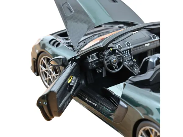 2023 Porsche 718 Spyder RS Weissach Pack Forest Green Metallic with Carbon Hood Stripes 1/18 Diecast Model Car by Norev #4