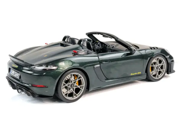 2023 Porsche 718 Spyder RS Weissach Pack Forest Green Metallic with Carbon Hood Stripes 1/18 Diecast Model Car by Norev #5