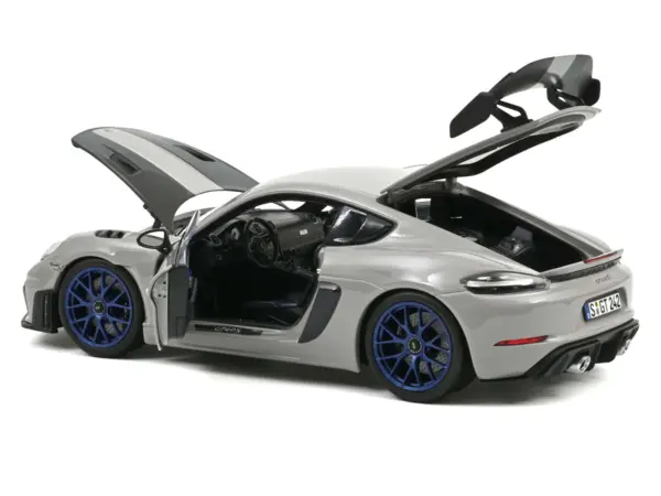 2023 Porsche Cayman GT4 RS Weissach Pack Chalk Gray with Carbon Hood Stripes 1/18 Diecast Model Car by Norev #2