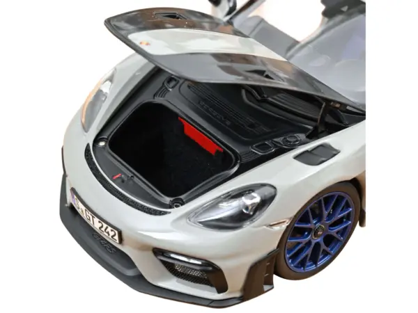 2023 Porsche Cayman GT4 RS Weissach Pack Chalk Gray with Carbon Hood Stripes 1/18 Diecast Model Car by Norev #3