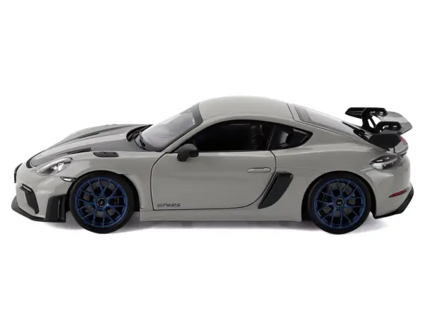 2023 Porsche Cayman GT4 RS Weissach Pack Chalk Gray with Carbon Hood Stripes 1/18 Diecast Model Car by Norev #5