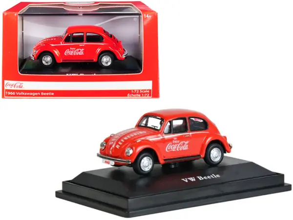 1966 Volkswagen Beetle "Coca-Cola" Red 1/72 Diecast Model Car by Motorcity Classics #1