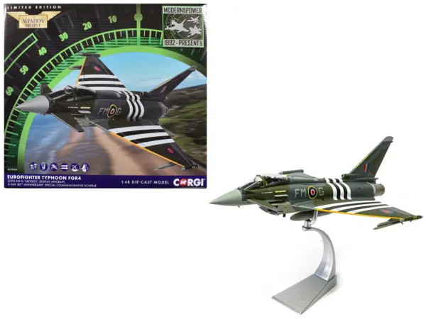 Eurofighter Typhoon FGR4 Fighter Aircraft "ZJ913 FM-G Moggy D-Day 80th Anniversary Display Scheme" (2024) Royal Air Force "The Aviation Archive" Series 1/48 Diecast Model by Corgi #1