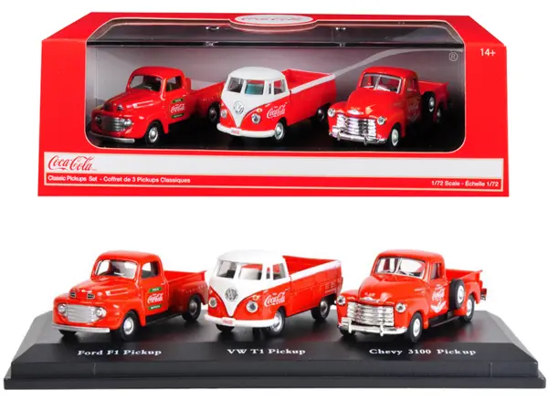 "Classic Pickups" Gift Set of 3 Pickup Trucks "Coca Cola" 1/72 Diecast Model Cars by Motorcity Classics #1
