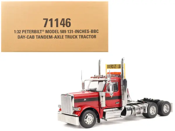 Peterbilt 589 Tandem-Axle Truck Tractor with Day Cab Legendary Red "Transport Series" 1/32 Diecast Model by Diecast Masters #1