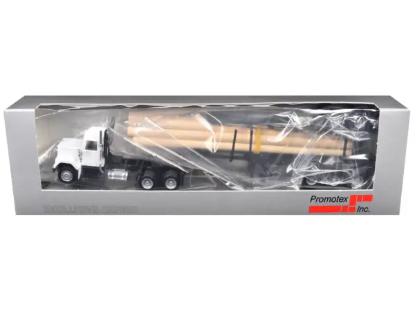 GMC Super B Log Truck and Trailer White with Log Accessories 1/87 (HO) Plastic Model Car by Promotex #1