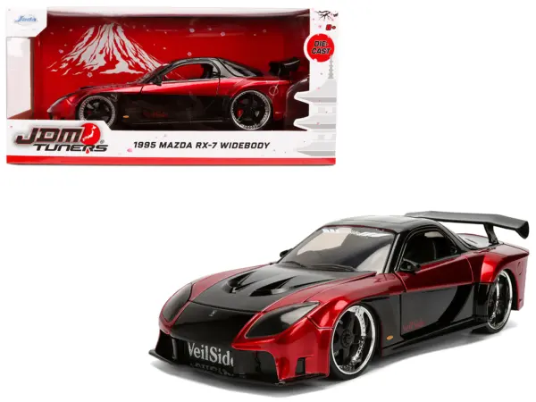 1995 Mazda RX-7 Widebody RHD (Right Hand Drive) "VeilSide" Black and Red Metallic "JDM Tuners" Series 1/24 Diecast Model Car by Jada #1