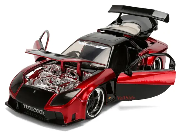 1995 Mazda RX-7 Widebody RHD (Right Hand Drive) "VeilSide" Black and Red Metallic "JDM Tuners" Series 1/24 Diecast Model Car by Jada #2
