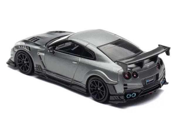 Nissan GT-R (R35) "Top Secret" RHD (Right Hand Drive) Gray Metallic with Carbon Hood "IAM Bangkok 2025 Event Edition" 1/64 Diecast Model Car by Inno Models #5