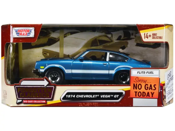 1974 Chevrolet Vega GT Blue Metallic with White Stripes "Forgotten Classics" Series 1/24 Diecast Model Car by Motormax #1