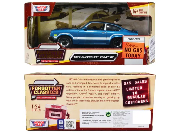 1974 Chevrolet Vega GT Blue Metallic with White Stripes "Forgotten Classics" Series 1/24 Diecast Model Car by Motormax #3